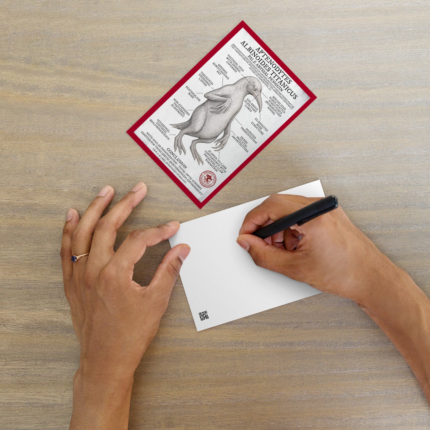 Aptenodytes albinoides titanicus – Blasser Tiefseepinguin (Miskatonic Antarctic Survey) Standardpostkarte