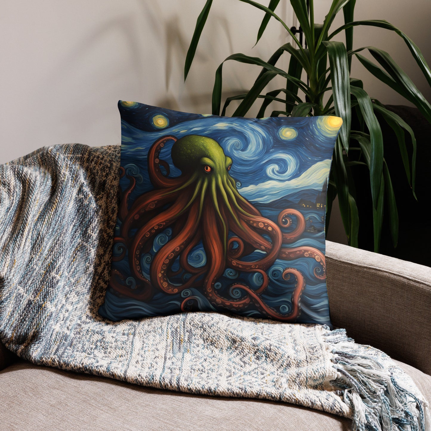 Funda de almohada postimpresionismo de Cthulhu