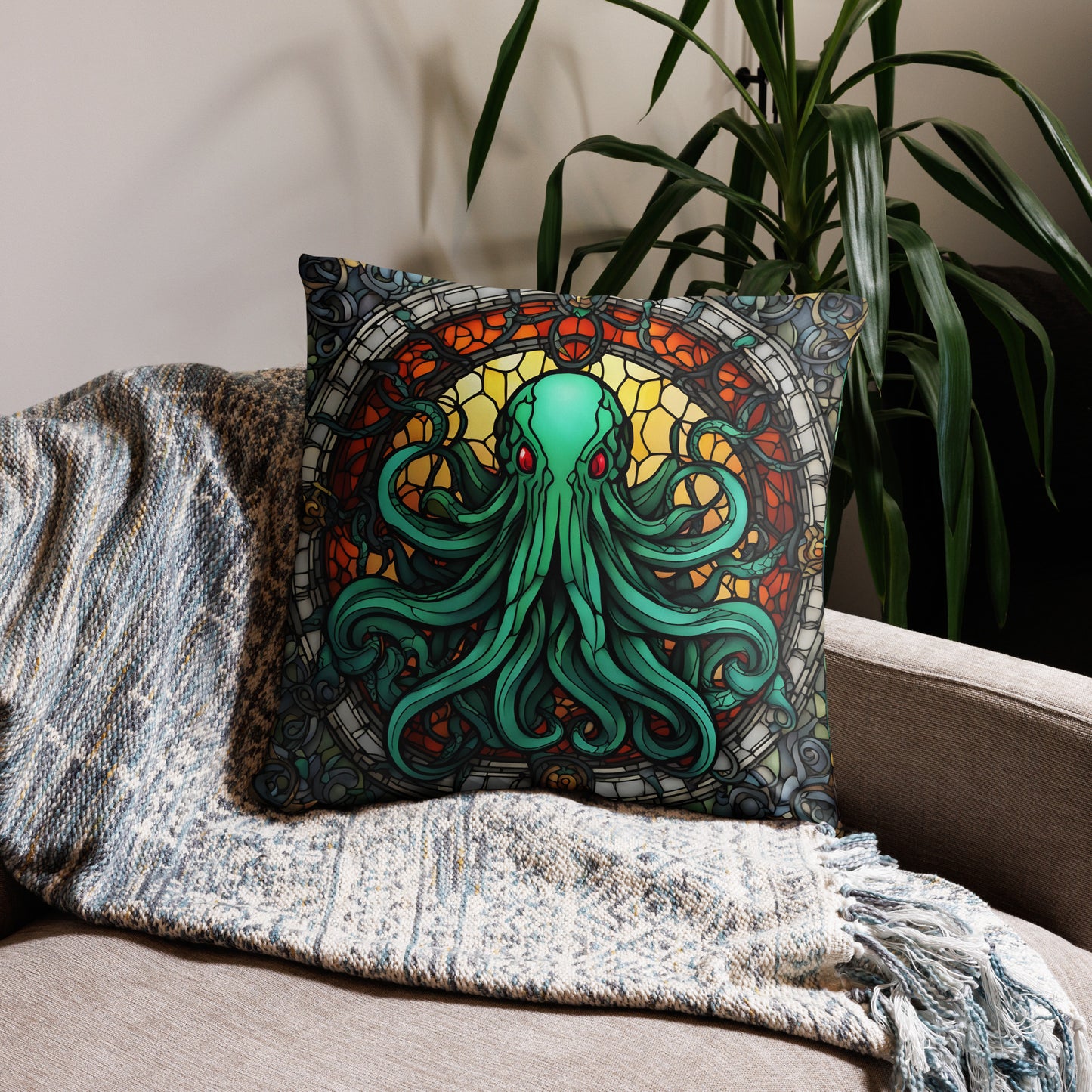 Cthulhu Stained Glass Pillow Case