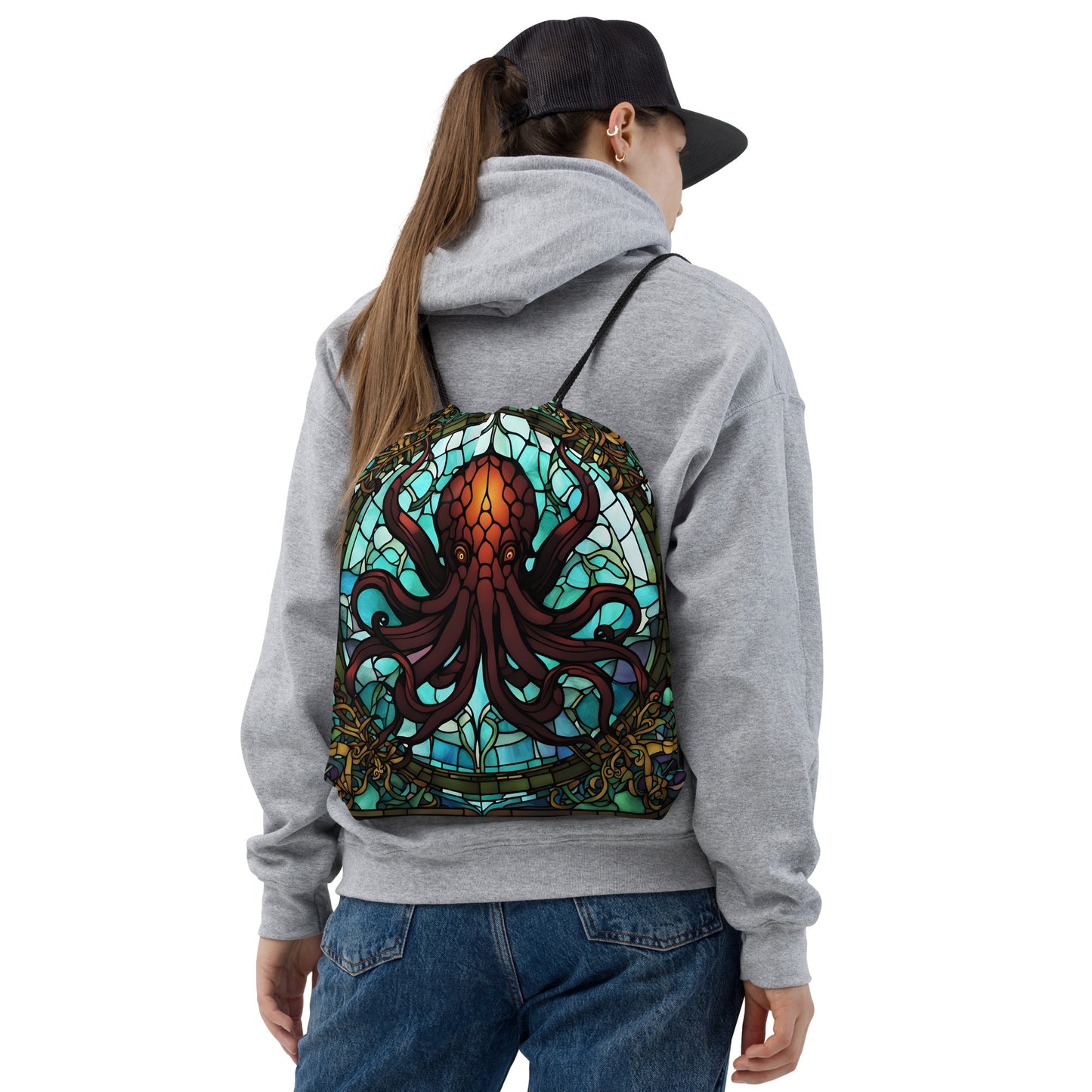 Mochila con cordón de vidrieras de Cthulhu