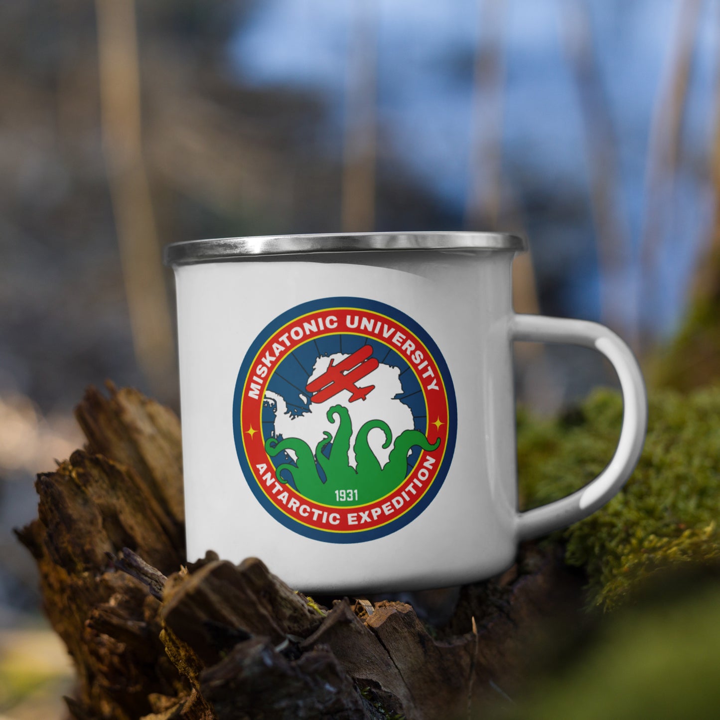 Taza de esmalte Lovecraft de la Expedición Antártica de la Universidad de Miskatonic