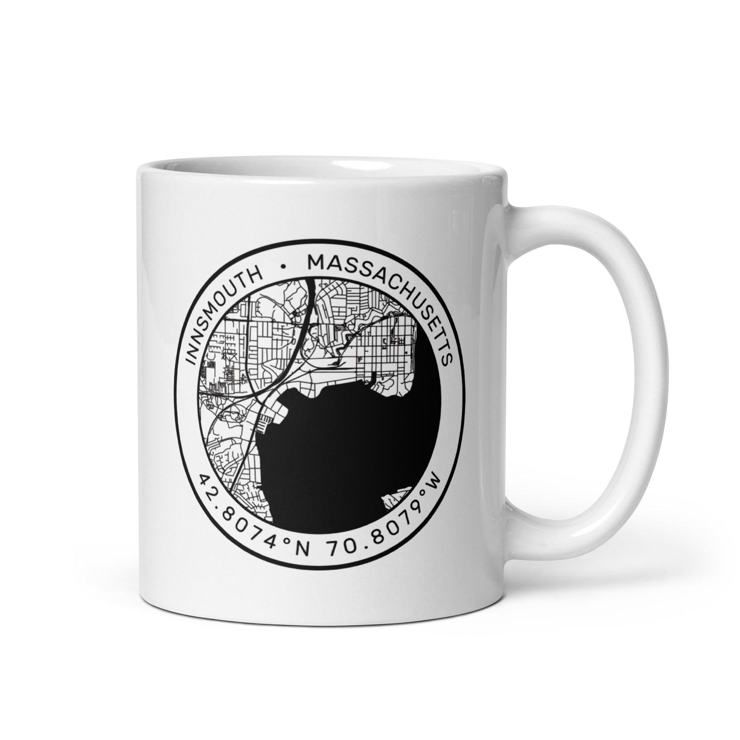 Innsmouth City Map Lovecraft Tasse blanche brillante