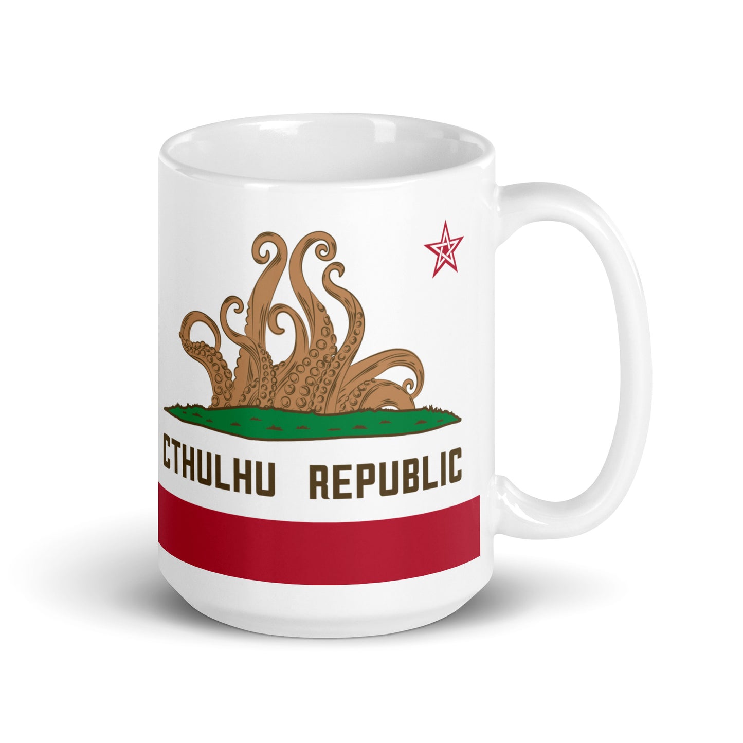 Tasse brillante blanche de Lovecraft de drapeau de Californie de la République de Cthulhu