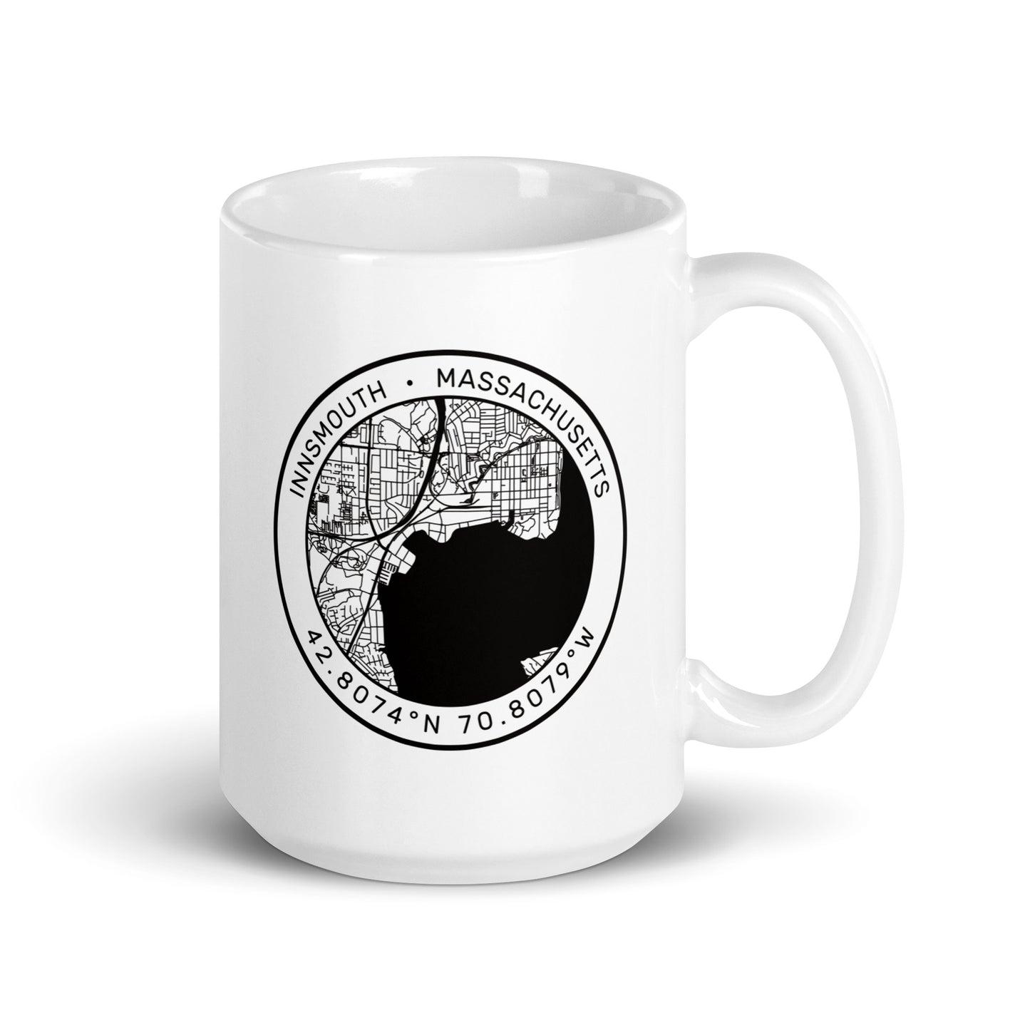 Innsmouth City Map Lovecraft White glossy mug